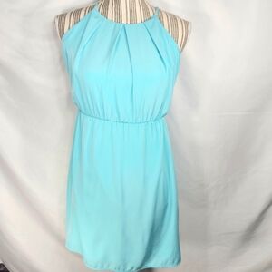 Alya Blue Grecian Style Sleeveless Elastic Waist Keyhole Back Dress Size Small